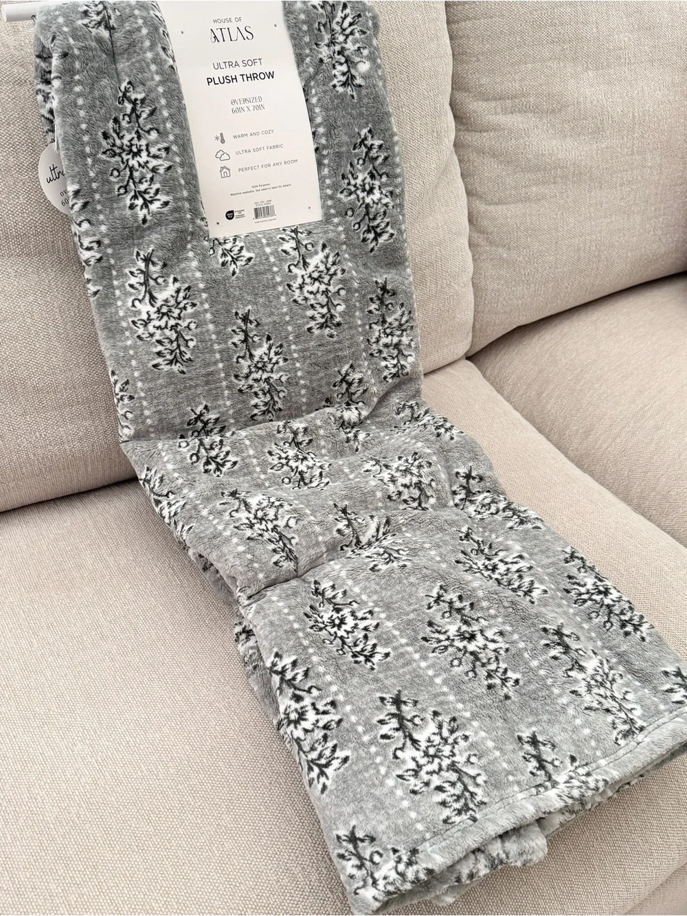 House of Atlas Ultra-Soft Plush Throw - Gray Floral Pattern
